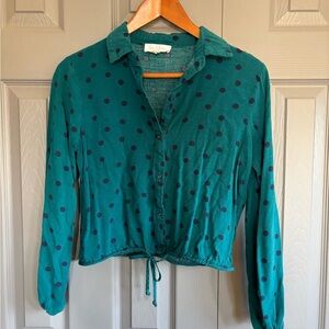 Teal & Navy blue Polka Dot Button-Down Shirt